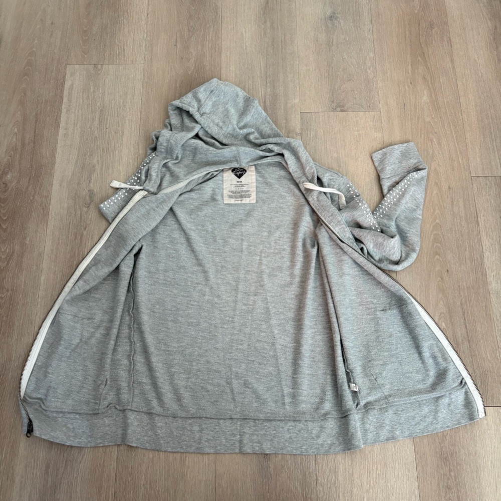 Express Womens Hoodie Medium Gray Silver Studded Lightweight Y2K Casual Comfy - Picture 7 of 12